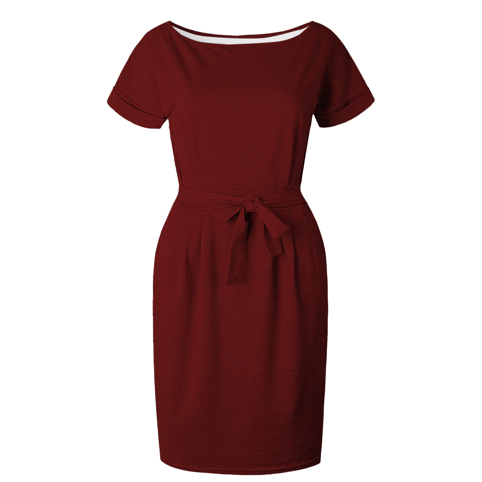 thumbnail image 5 of Vestido de verano para mujer con cinturón: manga corta, informal/para salir, fácil de cuidar, versátil para diversas ocasiones., 5 of 6